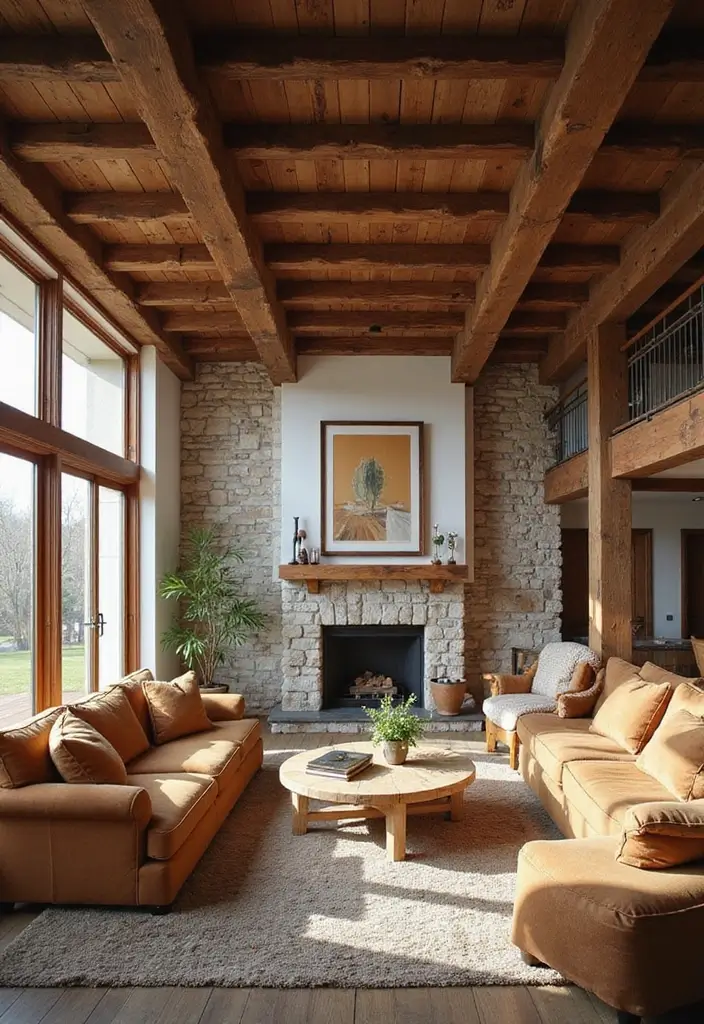29 Rustic Cabin Living Room Ideas That Feel Warm and Inviting - 10. Opt for Wood Beams