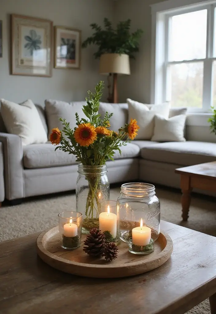 29 Rustic Cabin Living Room Ideas That Feel Warm and Inviting - 11. Incorporate Mason Jar Accents