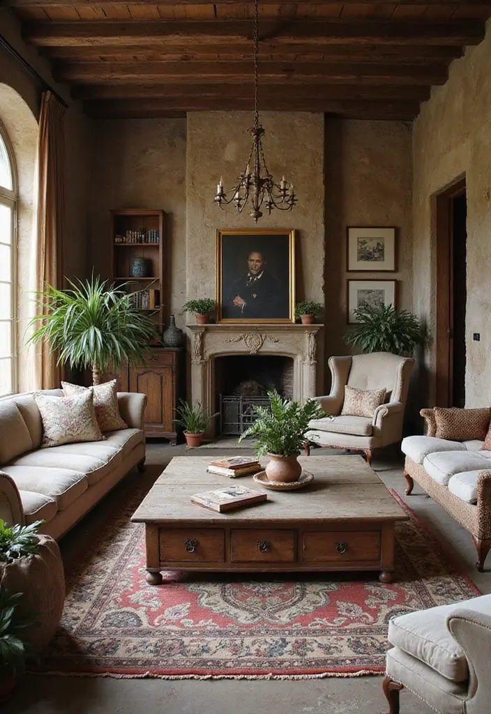 29 Rustic Cabin Living Room Ideas That Feel Warm and Inviting - 19. Integrate Antique Furniture