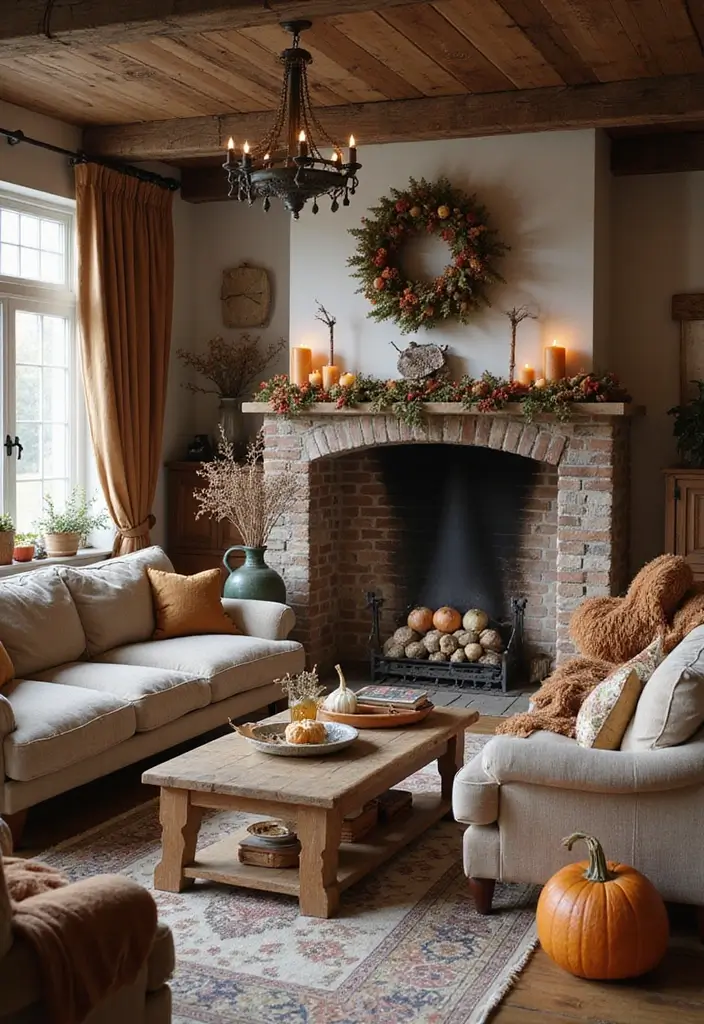 29 Rustic Cabin Living Room Ideas That Feel Warm and Inviting - 20. Use Seasonal Decor