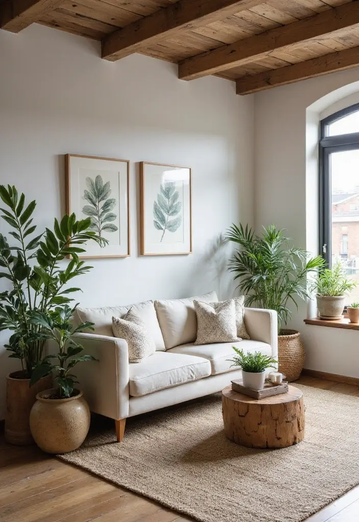 29 Rustic Cabin Living Room Ideas That Feel Warm and Inviting - 5. Add Nature-Inspired Decor