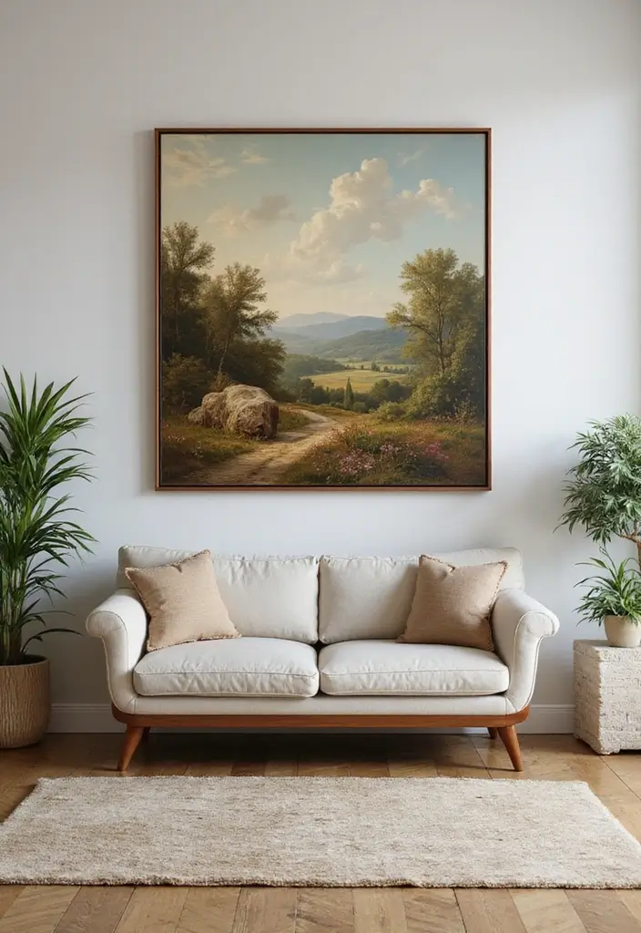 29 Vintage Wall Art Living Room Ideas That Feel Timeless and Elegant - 2. Vintage Landscape Paintings