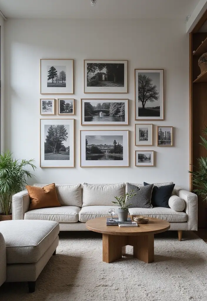 29 Vintage Wall Art Living Room Ideas That Feel Timeless and Elegant - 23. Vintage Black and White Photography
