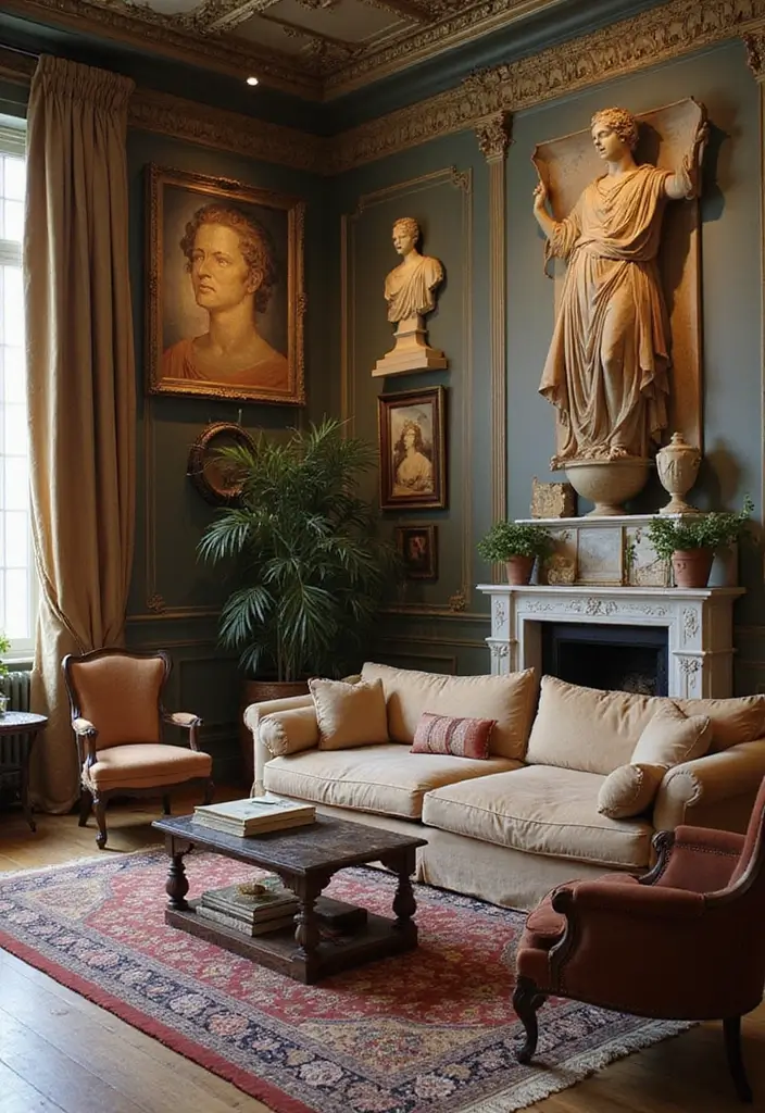 29 Vintage Wall Art Living Room Ideas That Feel Timeless and Elegant - 27. Vintage Greek and Roman Art