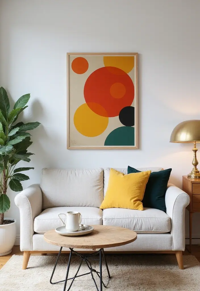 29 Vintage Wall Art Living Room Ideas That Feel Timeless and Elegant - 3. Mid-Century Modern Prints