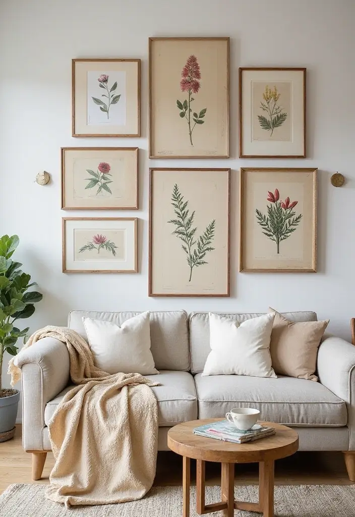 29 Vintage Wall Art Living Room Ideas That Feel Timeless and Elegant - 4. Botanical Wall Art