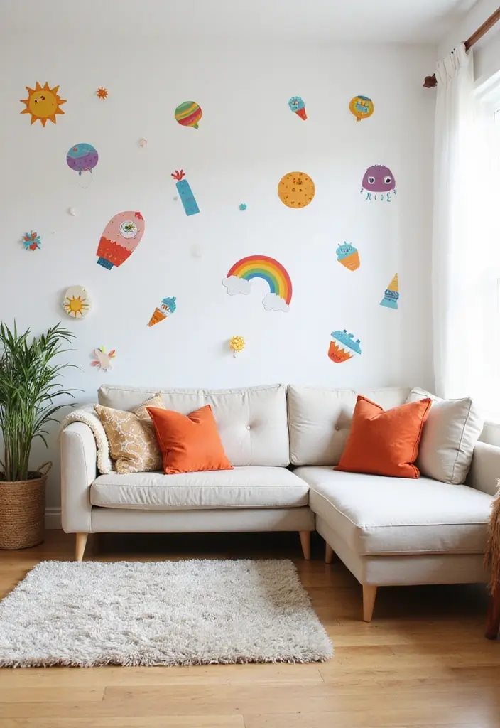 29 Wall Highlight Ideas Living Room That Add Drama and Depth - 12. Whimsical Wall Decals