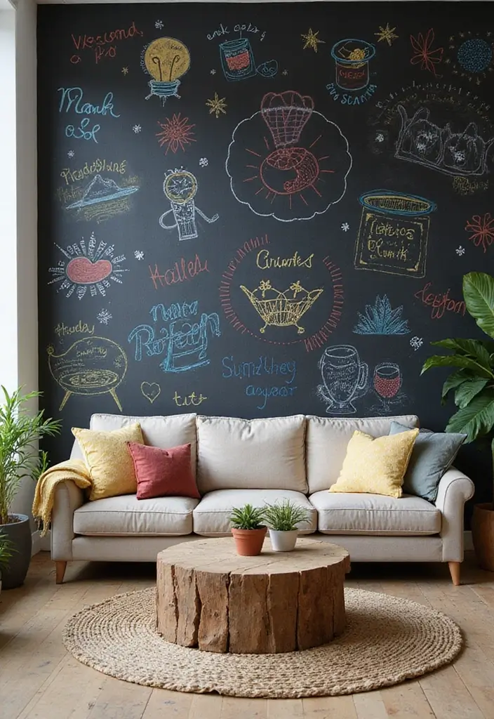 29 Wall Highlight Ideas Living Room That Add Drama and Depth - 22. Chalkboard Walls