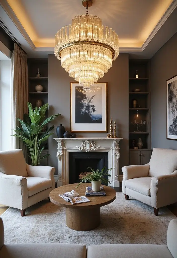 29 Wall Highlight Ideas Living Room That Add Drama and Depth - 23. Statement Lighting Fixtures
