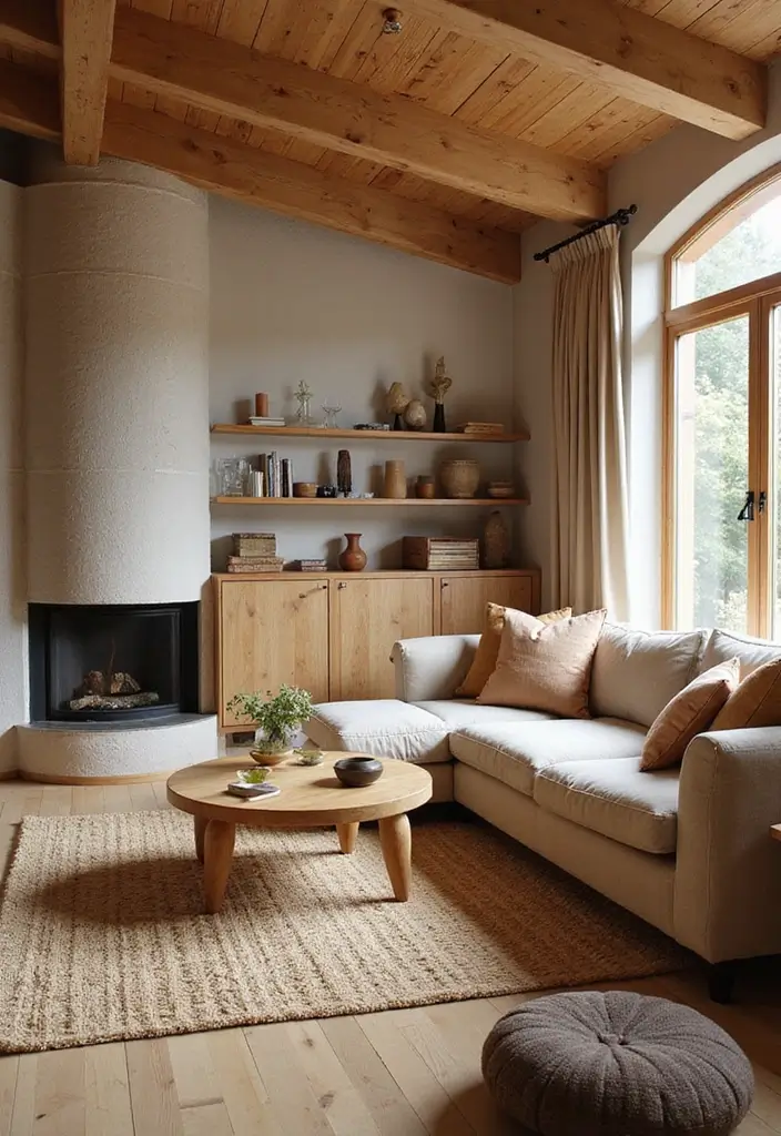 29 Wall Highlight Ideas Living Room That Add Drama and Depth - 25. Natural Wood Accents