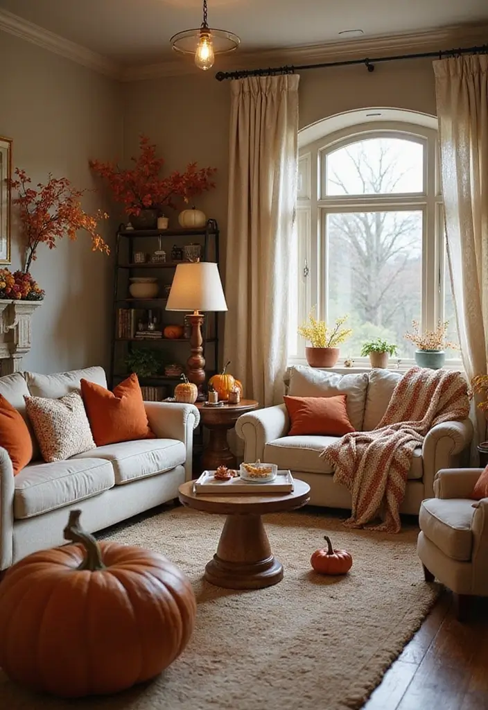 29 Wall Highlight Ideas Living Room That Add Drama and Depth - 29. Seasonal Decor