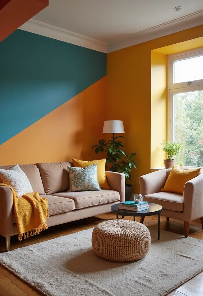 29 Wall Highlight Ideas Living Room That Add Drama and Depth - 4. Color-Blocked Walls