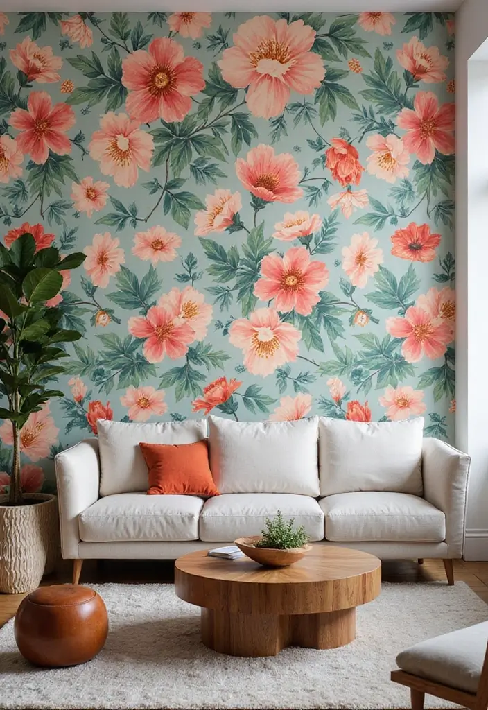 29 Wall Highlight Ideas Living Room That Add Drama and Depth - 5. Statement Wallpaper