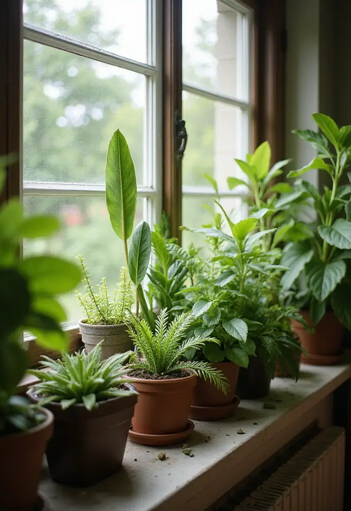 29 Window Sill Decor Living Room Ideas That Feel Charming and Creative - 1. Lush Indoor Plant Collection