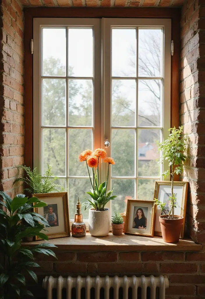 29 Window Sill Decor Living Room Ideas That Feel Charming and Creative - 10. Personalized Photo Displays
