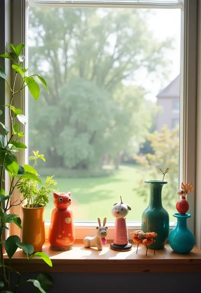 29 Window Sill Decor Living Room Ideas That Feel Charming and Creative - 11. Quirky Decorative Accents