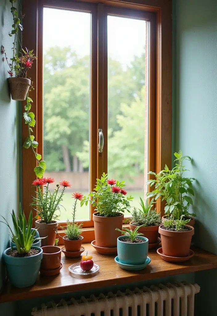 29 Window Sill Decor Living Room Ideas That Feel Charming and Creative - 14. Playful Color Pops