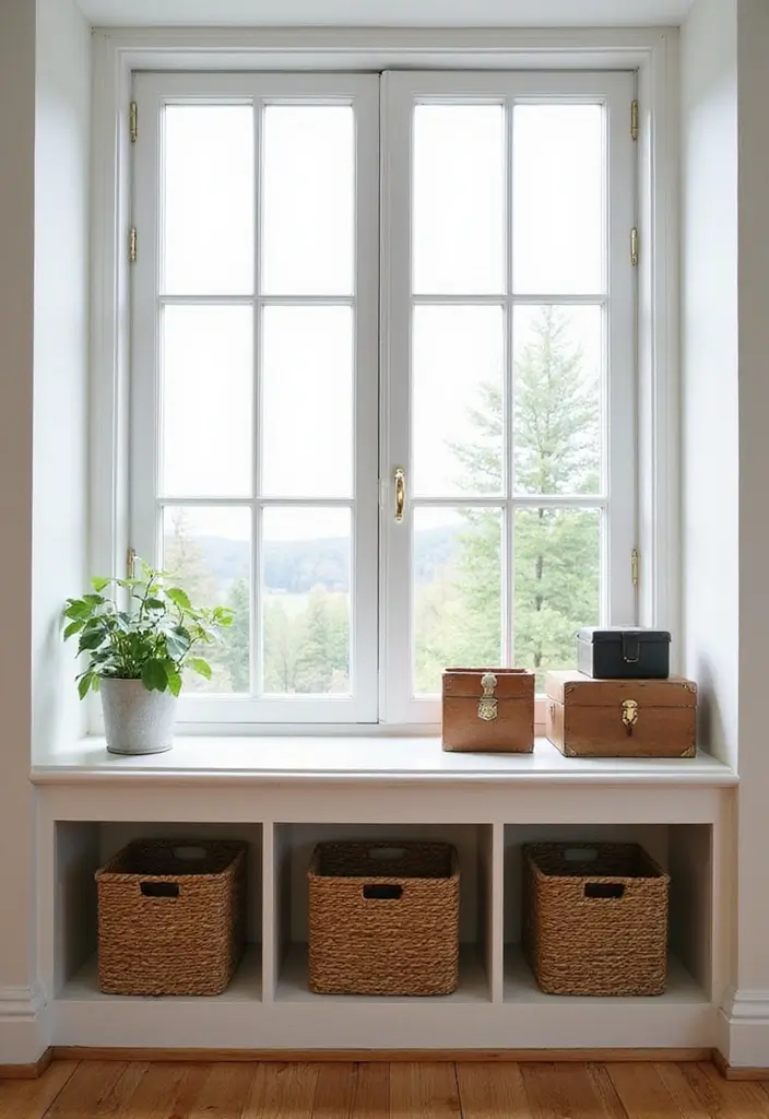 29 Window Sill Decor Living Room Ideas That Feel Charming and Creative - 15. Functional Storage Solutions