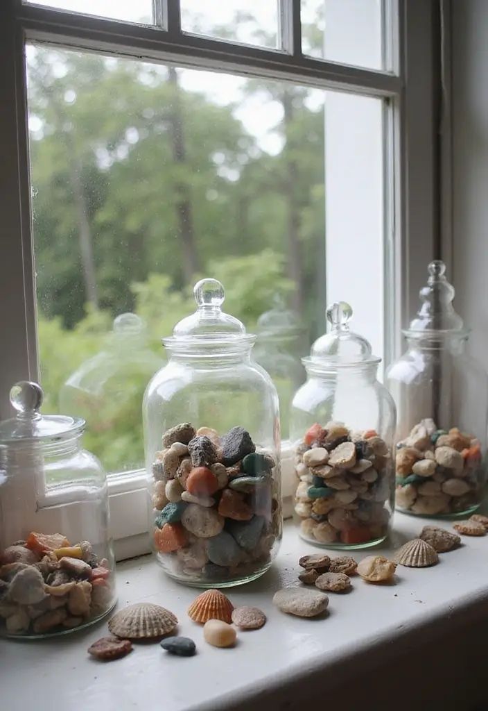 29 Window Sill Decor Living Room Ideas That Feel Charming and Creative - 21. Charming Apothecary Jars