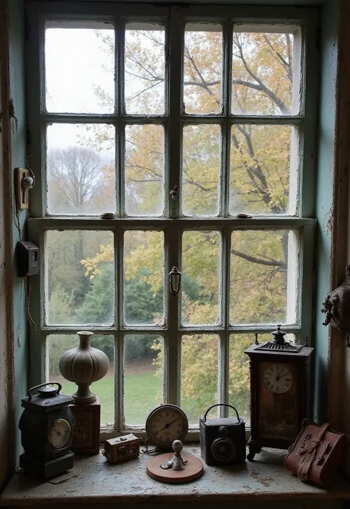 29 Window Sill Decor Living Room Ideas That Feel Charming and Creative - 26. Antique Finds