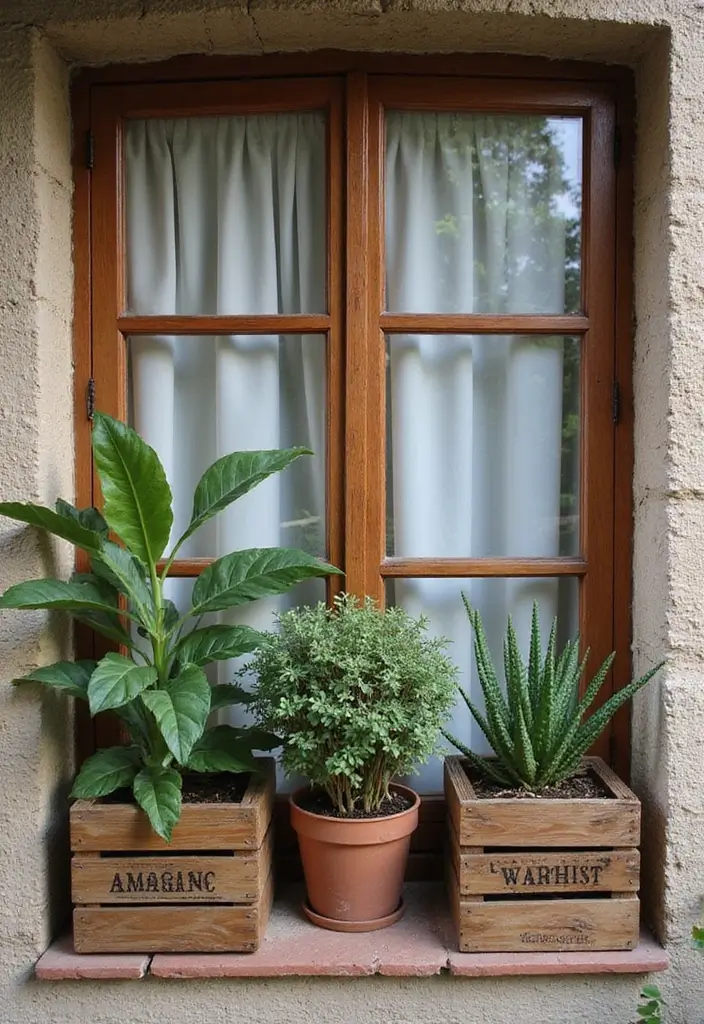 29 Window Sill Decor Living Room Ideas That Feel Charming and Creative - 27. Rustic Wooden Accents