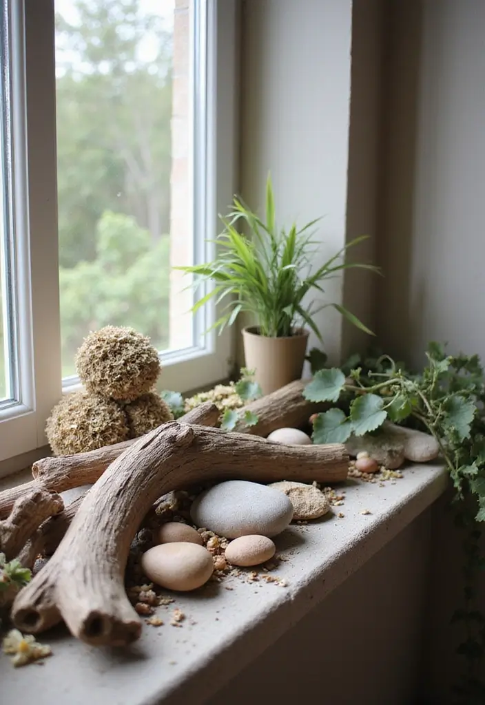 29 Window Sill Decor Living Room Ideas That Feel Charming and Creative - 6. Nature-Inspired Decor