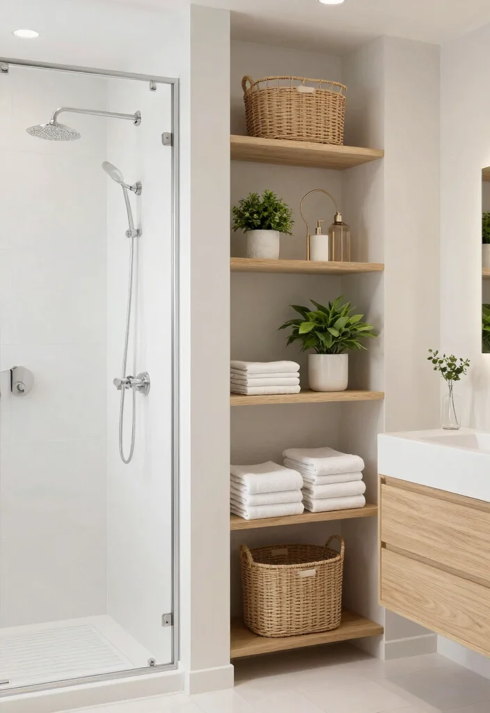 14 Bathroom Dry And Wet Area Partition Ideas For Better Layout - 10. Open Shelving as a Partition 1