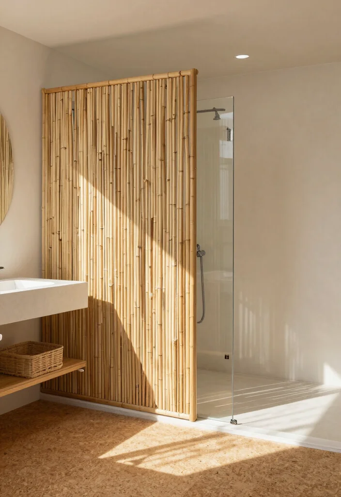 14 Bathroom Dry And Wet Area Partition Ideas For Better Layout - 3. Bamboo Screens for an Eco-Chic Feel 1