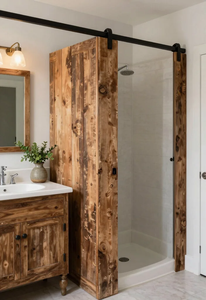 14 Bathroom Dry And Wet Area Partition Ideas For Better Layout - 8. Reclaimed Materials for Sustainable Chic 1