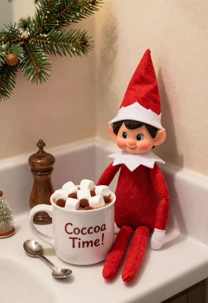 14 Bathroom Elf On The Shelf Ideas That Are Fun And Cute - 4. Elf Hot Cocoa Station 1