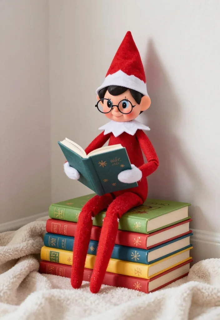 14 Bathroom Elf On The Shelf Ideas That Are Fun And Cute - 6. Elf Reading the Holiday Book 1