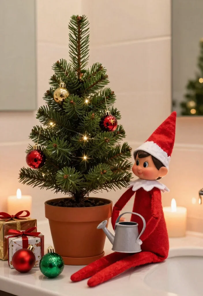 14 Bathroom Elf On The Shelf Ideas That Are Fun And Cute - 7. Elf's Christmas Tree Spa 1