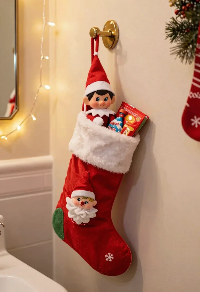 14 Bathroom Elf On The Shelf Ideas That Are Fun And Cute - 8. Elf Stocking Surprise 1