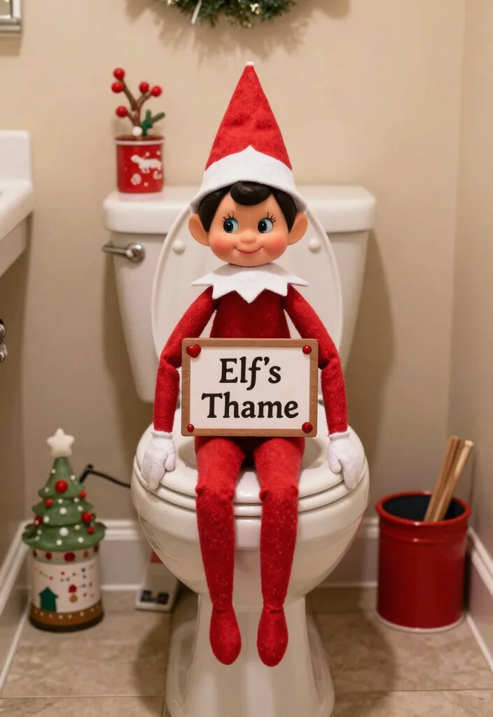 14 Bathroom Elf On The Shelf Ideas That Are Fun And Cute - 9. Toilet Seat Elf Seat 1