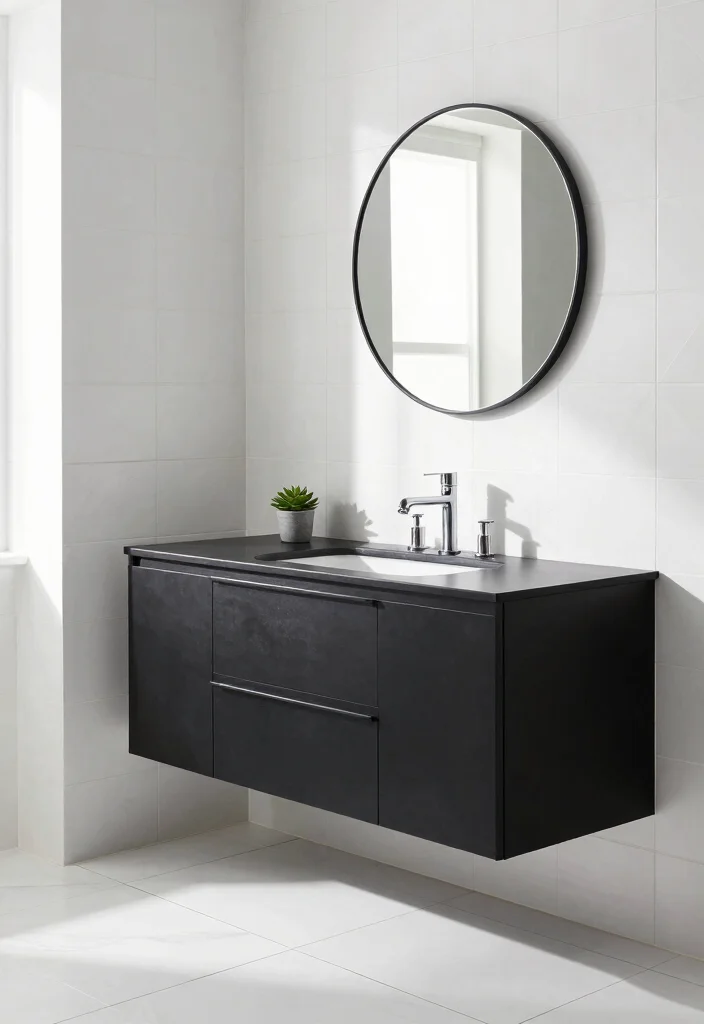 14 Bathroom Ideas With A Black Vanity For Bold Contrast - 1. Monochrome Magic 1