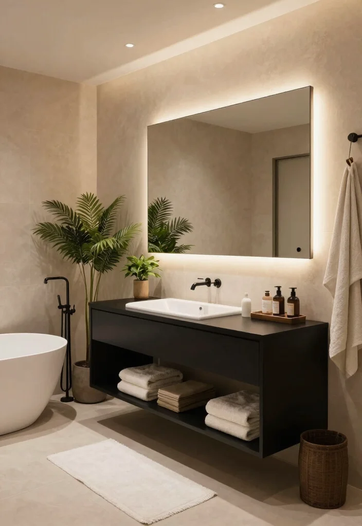 14 Bathroom Ideas With A Black Vanity For Bold Contrast - 10. Spa Retreat 1