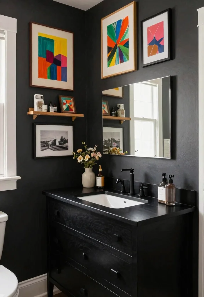 14 Bathroom Ideas With A Black Vanity For Bold Contrast - 11. Artistic Touches 1