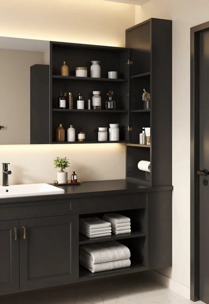 14 Bathroom Ideas With A Black Vanity For Bold Contrast - 13. Smart Storage Solutions 1