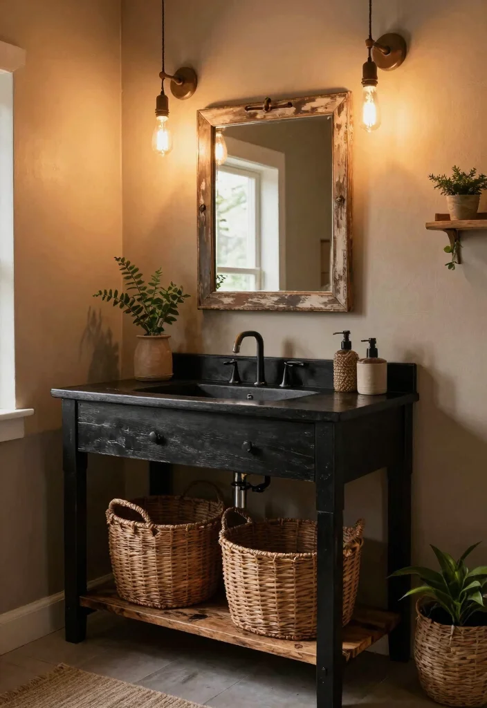 14 Bathroom Ideas With A Black Vanity For Bold Contrast - 2. Rustic Charm 1