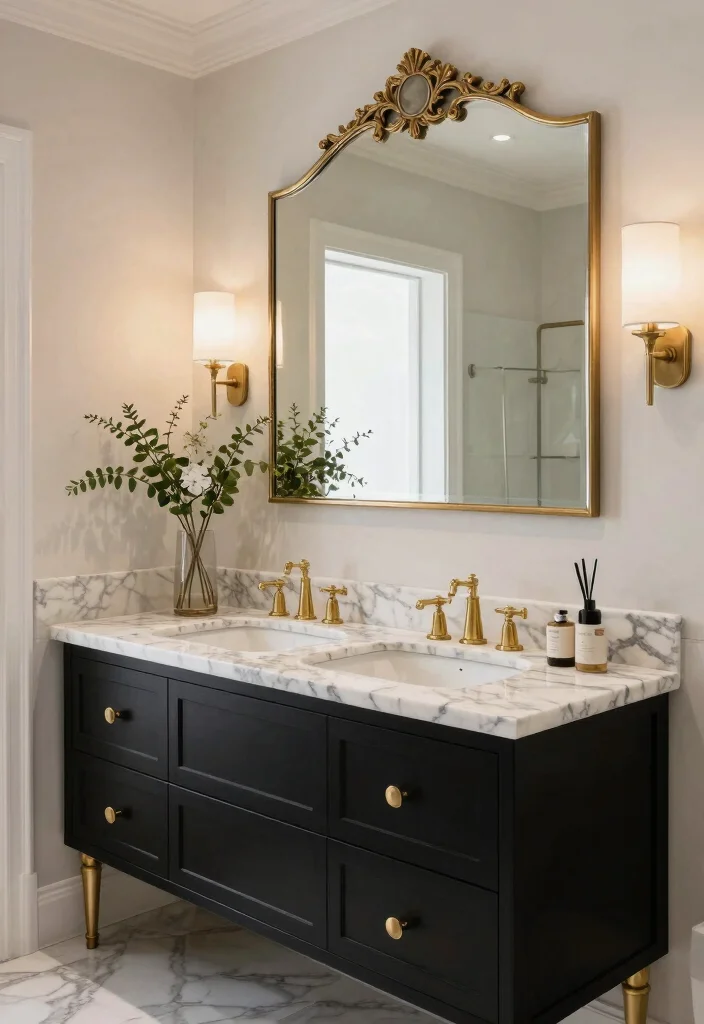 14 Bathroom Ideas With A Black Vanity For Bold Contrast - 4. Luxurious Marble 1