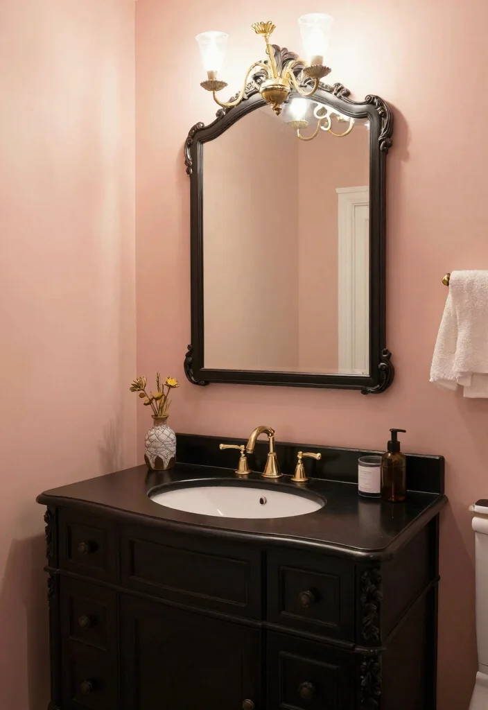 14 Bathroom Ideas With A Black Vanity For Bold Contrast - 6. Vintage Glam 1