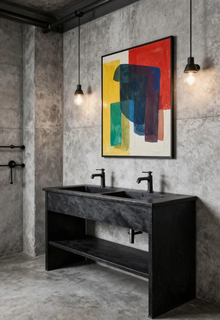 14 Bathroom Ideas With A Black Vanity For Bold Contrast - 7. Industrial Chic 1