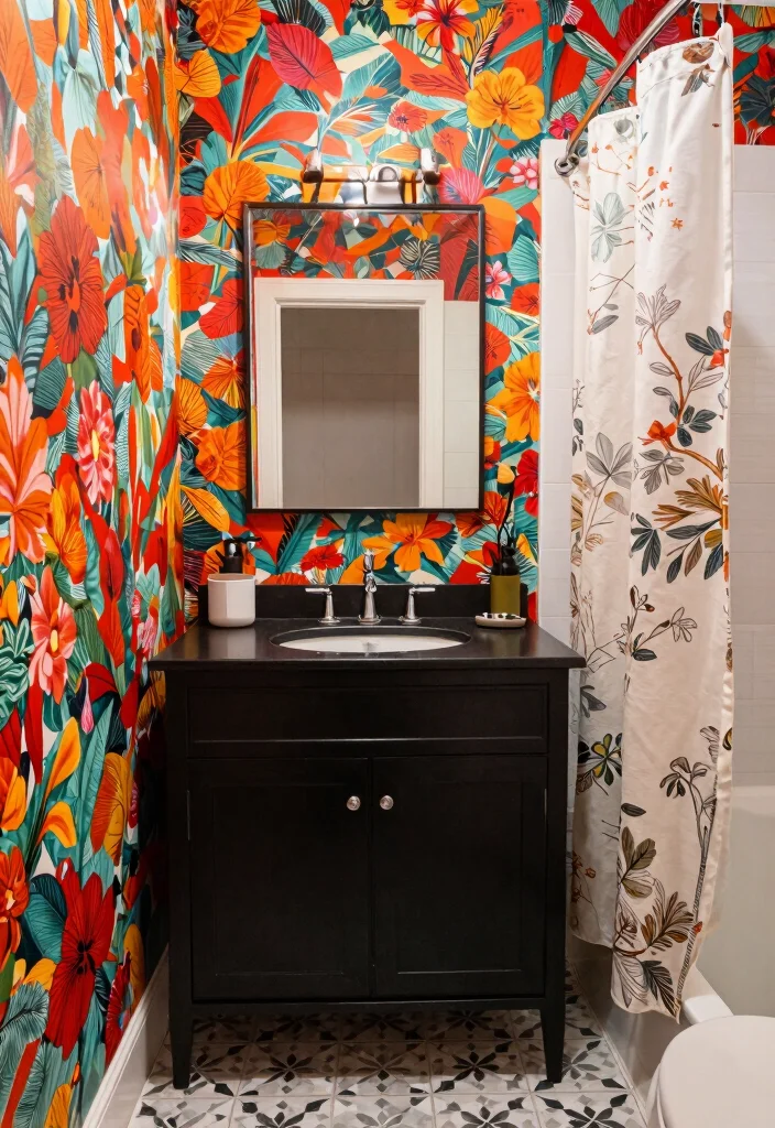 14 Bathroom Ideas With A Black Vanity For Bold Contrast - 9. Unexpected Patterns 1