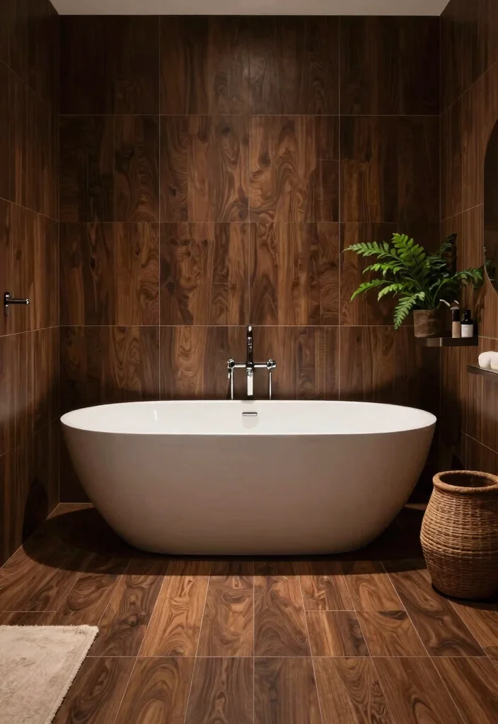14 Brown Tile Bathroom Ideas With Cozy Warmth - 7. Dark Walnut Brown Tiles 1