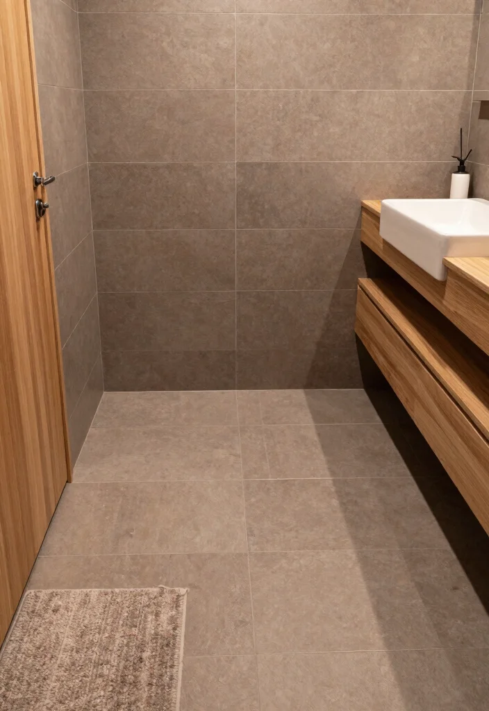 14 Brown Tile Bathroom Ideas With Cozy Warmth - 8. Earthy Taupe Brown Tiles 1