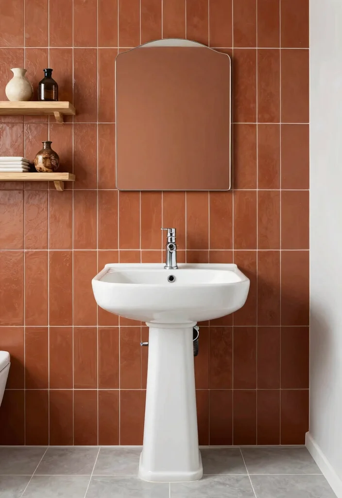 14 Brown Tile Bathroom Ideas With Cozy Warmth - 9. Burnt Sienna Accent Tiles 1