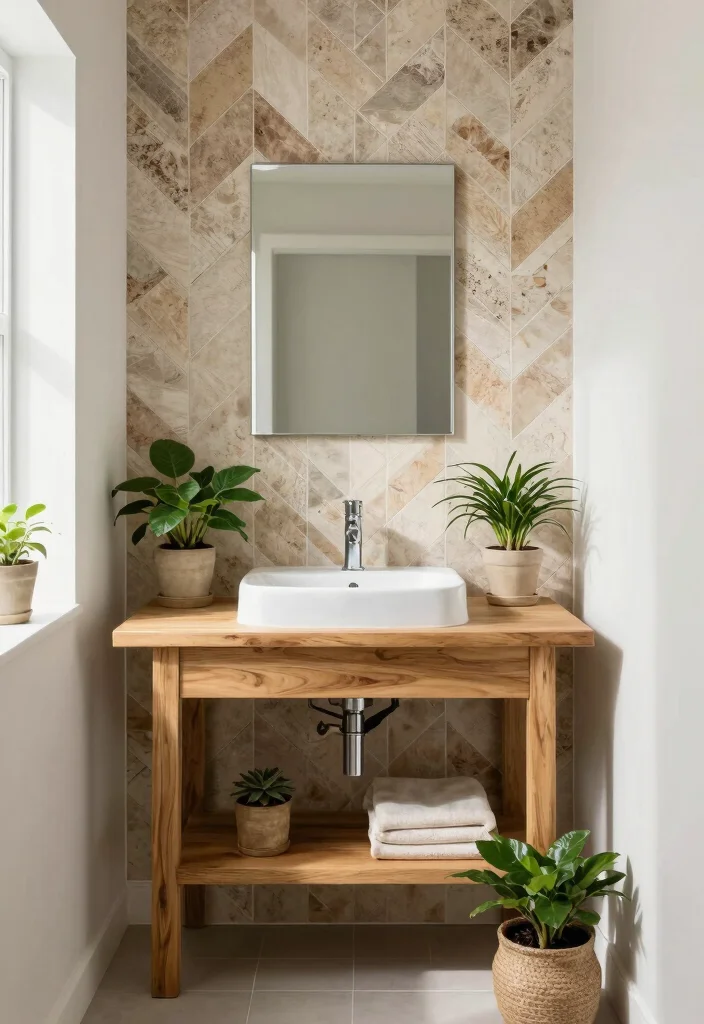14 Chevron Tile Bathroom Ideas With Modern Pattern - 14. Eco-Friendly Chevron Choices 1