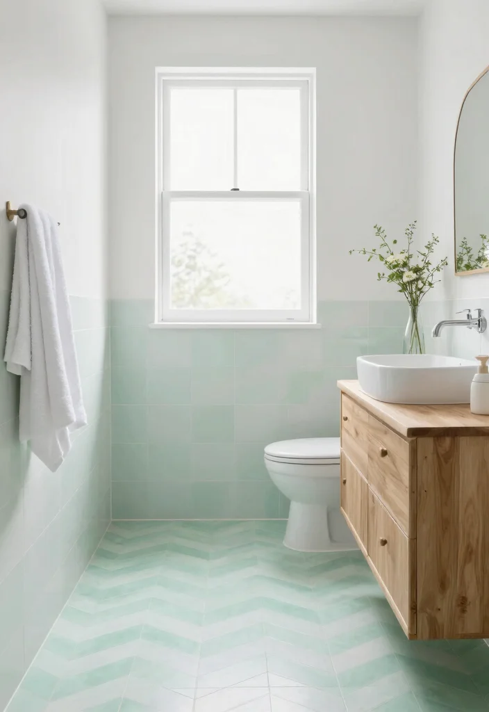 14 Chevron Tile Bathroom Ideas With Modern Pattern - 2. Soft Pastels for a Calming Retreat 1