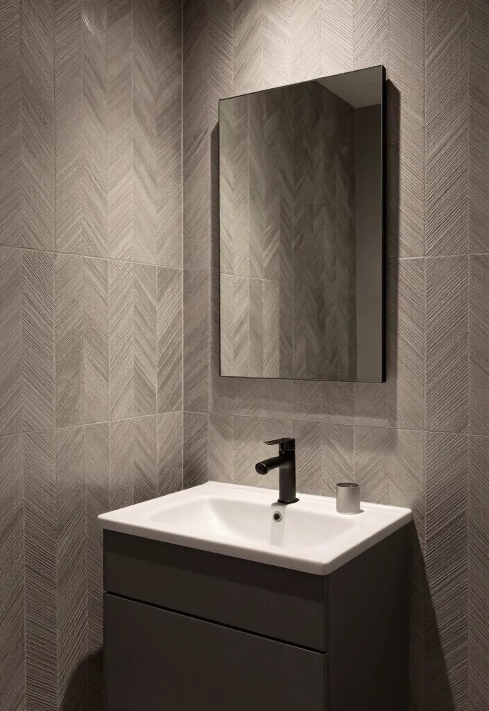 14 Chevron Tile Bathroom Ideas With Modern Pattern - 3. Textured Tiles for Depth 1