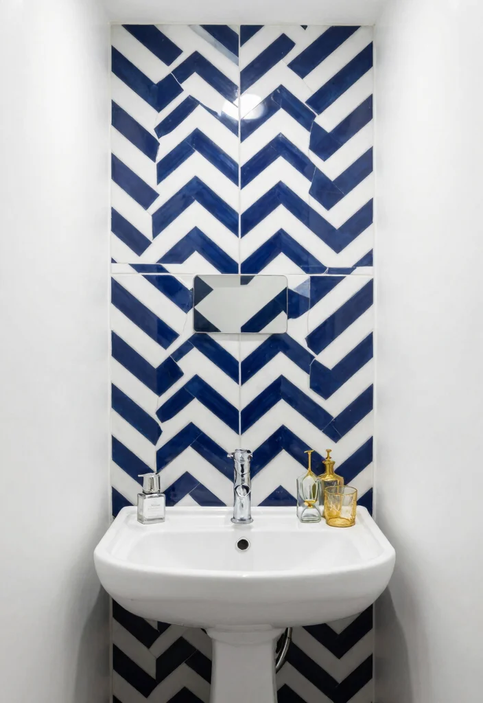 14 Chevron Tile Bathroom Ideas With Modern Pattern - 4. Chevron Accents Against White 1